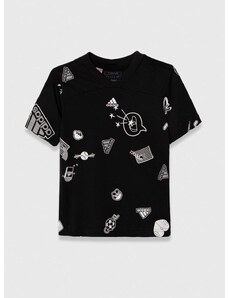 Detské bavlnené tričko adidas čierna farba, vzorovaný