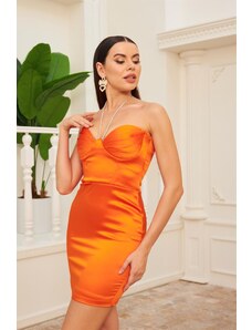 Carmen Orange Satin Strapless Short Evening Dress