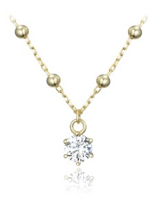 MINET Pozlátený strieborný náhrdelník s guľôčkami a bielym zirkónom