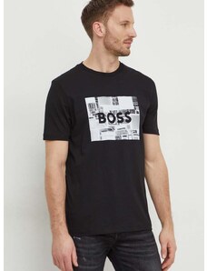 Bavlnené tričko Boss Orange pánsky,čierna farba,s potlačou,50510009