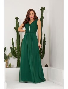 Carmen Emerald Chiffon Long Evening Dress And Invitation Dress With Stones On The Collar.