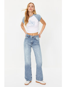 Trendyol Collection Svetlomodré udržateľnejšie džínsy so širokými nohavicami s vysokým pásom