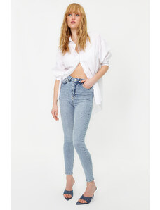 Trendyol Collection Svetlomodré Vintage Skinny Jeans s vysokým pásom