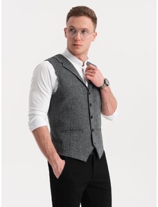 Ombre Clothing Pánska obleková vesta s golierom - grafitová V1 OM-BLZV-0105