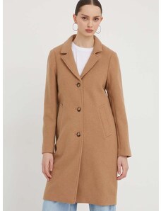 Kabát s prímesou vlny Abercrombie & Fitch hnedá farba, prechodný