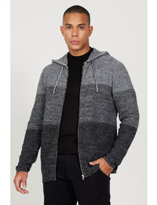 AC&Co / Altınyıldız Classics Men's Black-gray Standard Fit Regular Cut Hooded Patterned Knitwear Cardigan