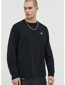 Bavlnené tričko s dlhým rukávom Abercrombie & Fitch čierna farba, s nášivkou