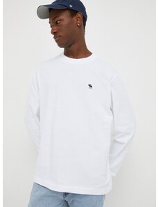 Bavlnené tričko s dlhým rukávom Abercrombie & Fitch biela farba, s potlačou