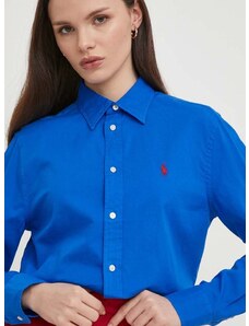 Bavlnená košeľa Polo Ralph Lauren dámska, tmavomodrá farba, regular, s klasickým golierom, 211932522