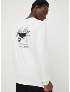Bavlnené tričko s dlhým rukávom Solid béžová farba, s potlačou