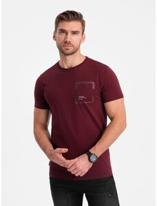 Ombre Clothing Pánske bavlnené tričko s vreckom - bordová V2 OM-TSPT-0154