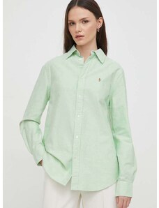 Bavlnená košeľa Polo Ralph Lauren dámska,zelená farba,voľný strih,s klasickým golierom,211932521