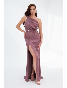 Carmen Lavender Foil One Sleeve Slit Long Evening Dress