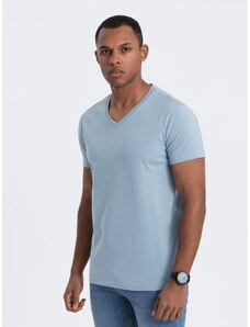 Ombre Clothing BASIC men's classic cotton T-shirt with a crew neckline - denim V11 OM-TSBS-0145