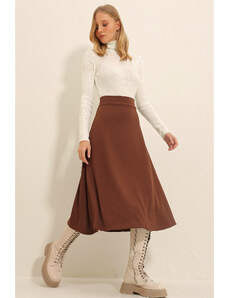 Trend Alaçatı Stili Dámska hnedá sukňa s vysokým pásom a elastickým pásom
