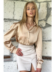 Trend Alaçatı Stili Women's Beige Satin Crop Shirt
