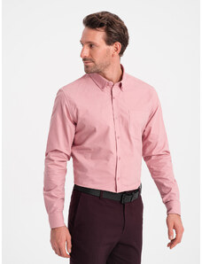 Ombre Clothing Pánske bavlnené tričko REGULAR FIT s vreckom - ružové V3 OM-SHOS-0153
