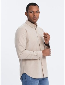 Ombre Clothing Pánske bavlnené tričko REGULAR FIT s vreckom - béžové V1 OM-SHOS-0153
