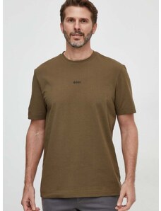 Tričko BOSS BOSS ORANGE pánske, zelená farba, jednofarebné, 50473278