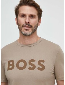 Boss Orange Bavlnené tričko BOSS BOSS CASUAL pánske,hnedá farba,s potlačou,50481923
