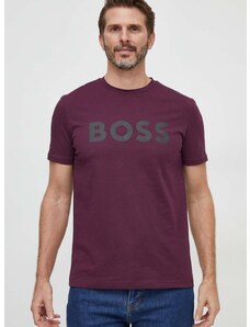 Boss Orange Bavlnené tričko BOSS BOSS CASUAL pánske,fialová farba,s potlačou,50481923