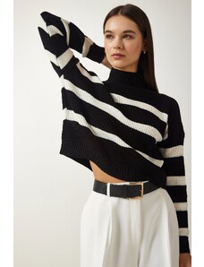 Happiness İstanbul Women's Black High Neck Striped Knitwear Sweater