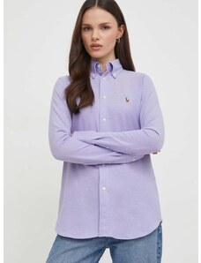 Bavlnená košeľa Polo Ralph Lauren dámska, fialová farba, regular, s klasickým golierom