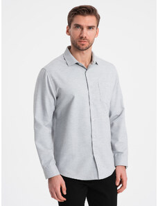 Ombre Clothing Pánska košeľa REGULAR FIT s vreckom - svetlosivá melanž V2 OM-SHCS-0148