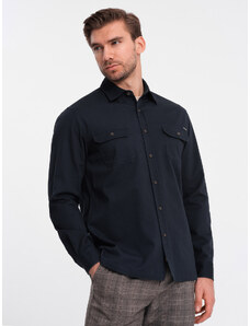 Ombre Clothing Pánska bavlnená košeľa REGULAR FIT s vreckami na gombíky - tmavomodrá V3 OM-SHCS-0146