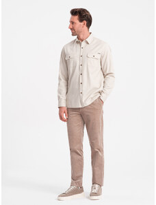 Ombre Clothing Pánska bavlnená košeľa REGULAR FIT s vreckami na gombíky - krémová V1 OM-SHCS-0146