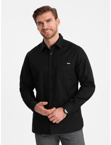 Ombre Clothing Pánske bavlnené tričko s vreckom REGULAR FIT - čierne V1 OM-SHCS-0147