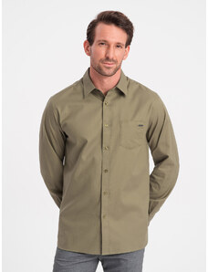 Ombre Clothing Pánska bavlnená košeľa s vreckom REGULAR FIT - olivová V2 OM-SHCS-0147