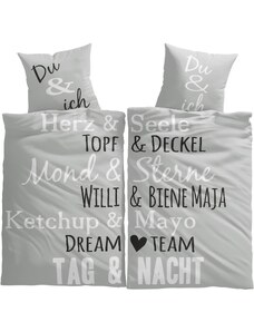bonprix Obojstranná posteľná bielizeň s nápisom, farba šedá, rozm. 1x 80/80 cm, 1x 135/200 cm