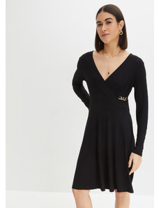 bonprix Džersejové šaty s retiazkovou aplikáciou, farba čierna, rozm. 44/46