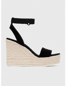 Semišové sandále Calvin Klein Jeans WEDGE SANDAL SU CON dámske, čierna farba, na platforme, YW0YW01026,
