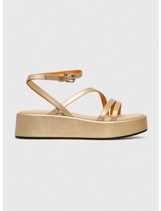 Kožené sandále Tommy Hilfiger TH STRAP GOLD PLATFORM dámske, zlatá farba, na platforme, FW0FW07729