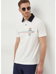 Bavlnené polo tričko Aeronautica Militare biela farba, s nášivkou