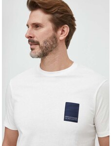 Bavlnené tričko Armani Exchange pánske, béžová farba, s nášivkou, 3DZTHM ZJ8EZ