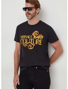 Bavlnené tričko Versace Jeans Couture pánsky, čierna farba, s potlačou, 76GAHG00 CJ00G