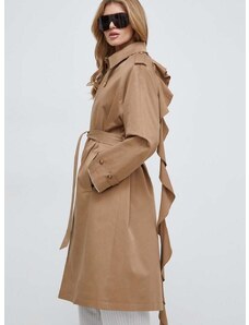 Kabát Versace Jeans Couture dámsky, béžová farba, prechodný, 76HAT410 N0311