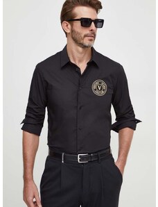 Košeľa Versace Jeans Couture pánska, čierna farba, slim, s klasickým golierom, 76GALYS2 CN002