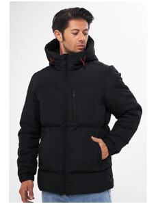 D1fference pánsky čierny hrubý vnútorný lemovaný vodný a vetruodolný nafukovací zimný kabát.