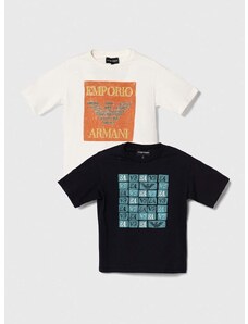 Detské bavlnené tričko Emporio Armani 2-pak tmavomodrá farba, s potlačou