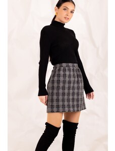 armonika Women's Smoky Checkered Short Skirt With Elastic Waist