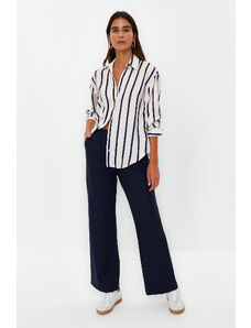 Trendyol Navy Blue Straight / Straight Cut Elastic Waist Woven Trousers