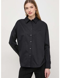 Košeľa Guess NICLA dámska, čierna farba, voľný strih, s klasickým golierom, W4RH51 WD2M1