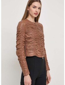Kožená bunda Pinko dámska, hnedá farba, prechodná, 102993.A1KC