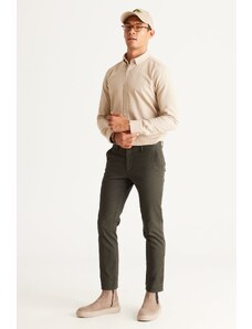 ALTINYILDIZ CLASSICS Men's Green Slim Fit Slim Fit Side Pockets Cotton Flexible Comfortable Dobby Pants