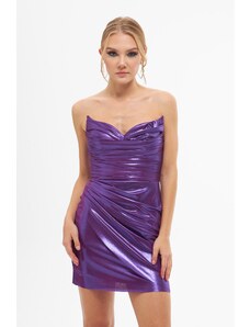Carmen Purple Shiny Knitted Strapless Short Evening Dress