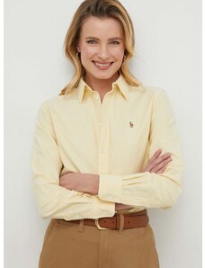 Bavlnená košeľa Polo Ralph Lauren dámska,žltá farba,voľný strih,s klasickým golierom,211932521